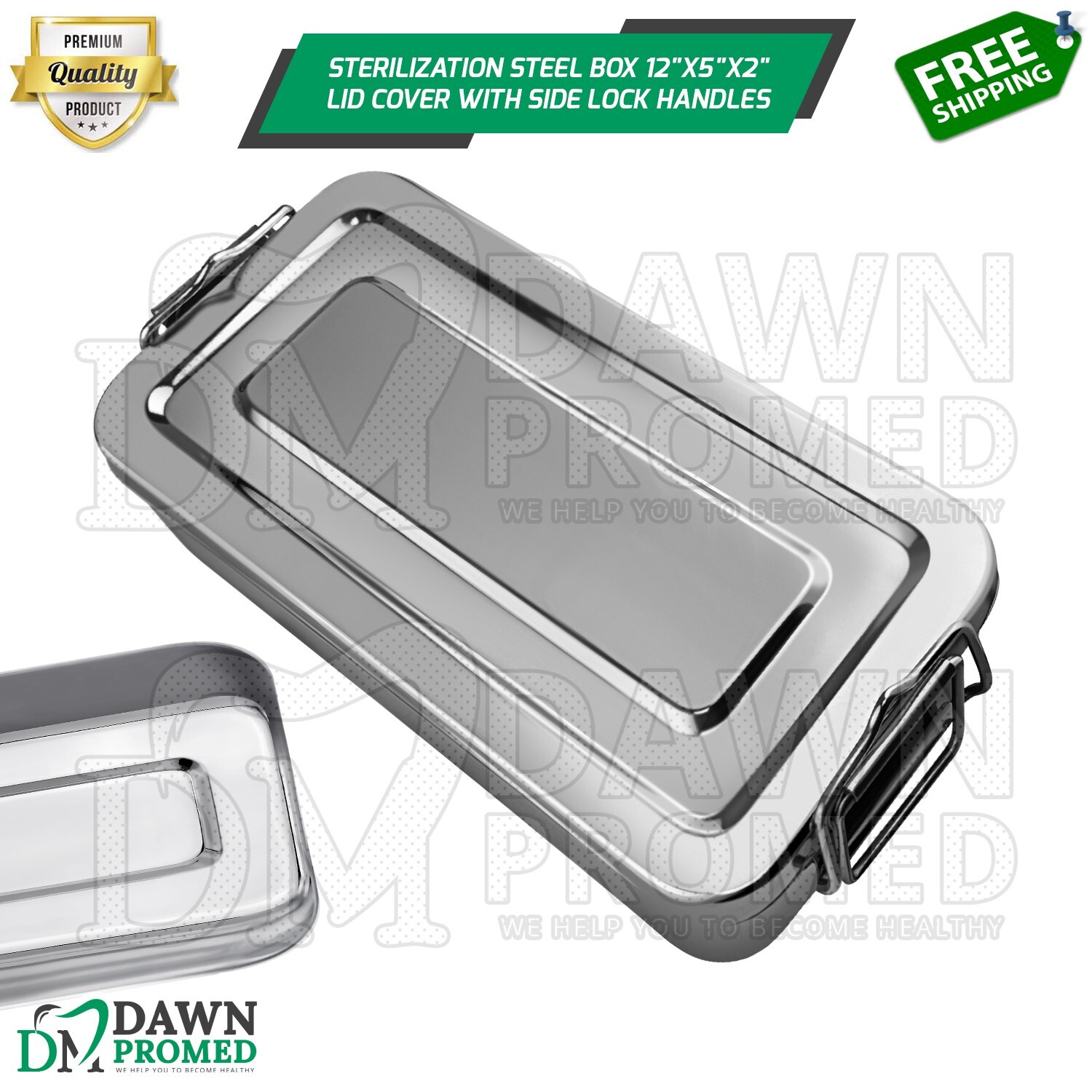 Sterilization Steel Box 12″X5″X2″ Lid Cover W/Side Lock Handle Surgical Dental