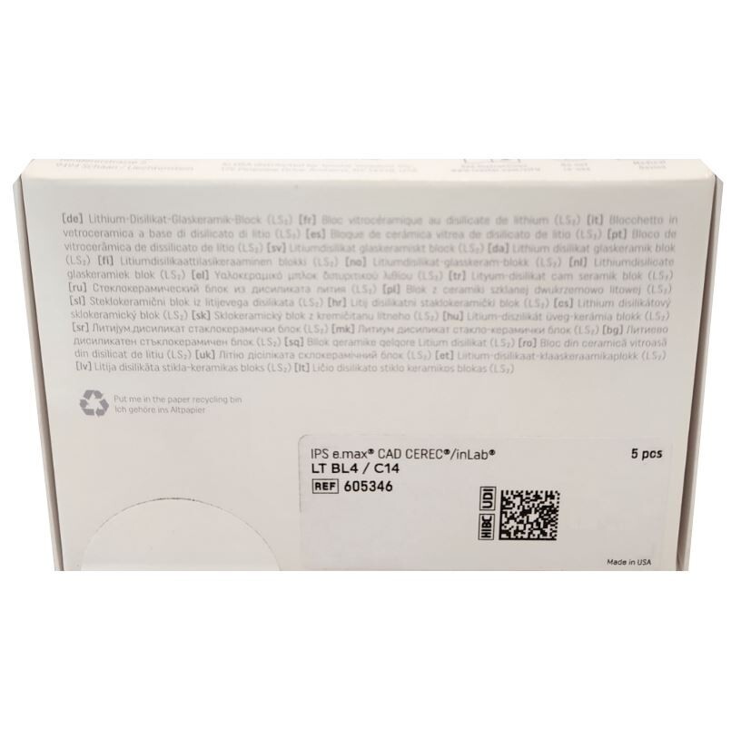 *5-Piece* Vivadent IPS E.Max CAD For CEREC/inLab LT BL4/C14 Refill 605346
