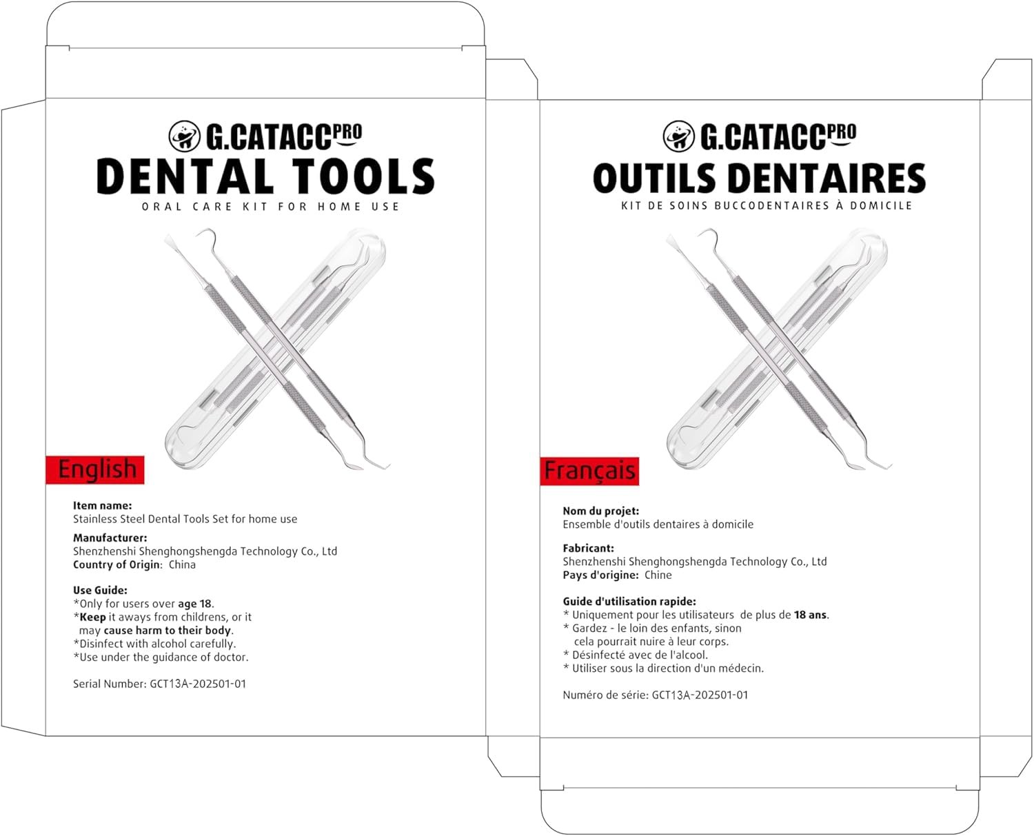 G.CATACC 2 Pack Dental Tools for Teeth Cleaning, Metal 2 Count (Pack of 1)