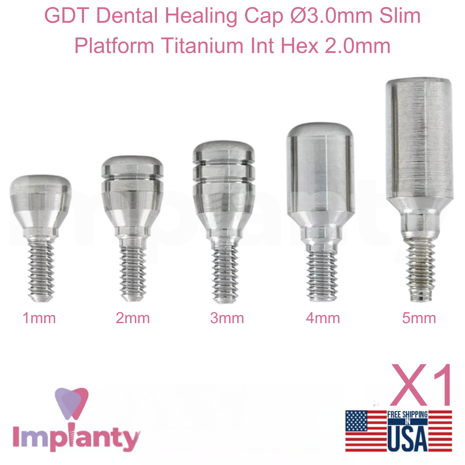 GDT Dental Healing Cap Ø3.0mm Diameter Slim Platform Titanium Int Hex 2.0mm