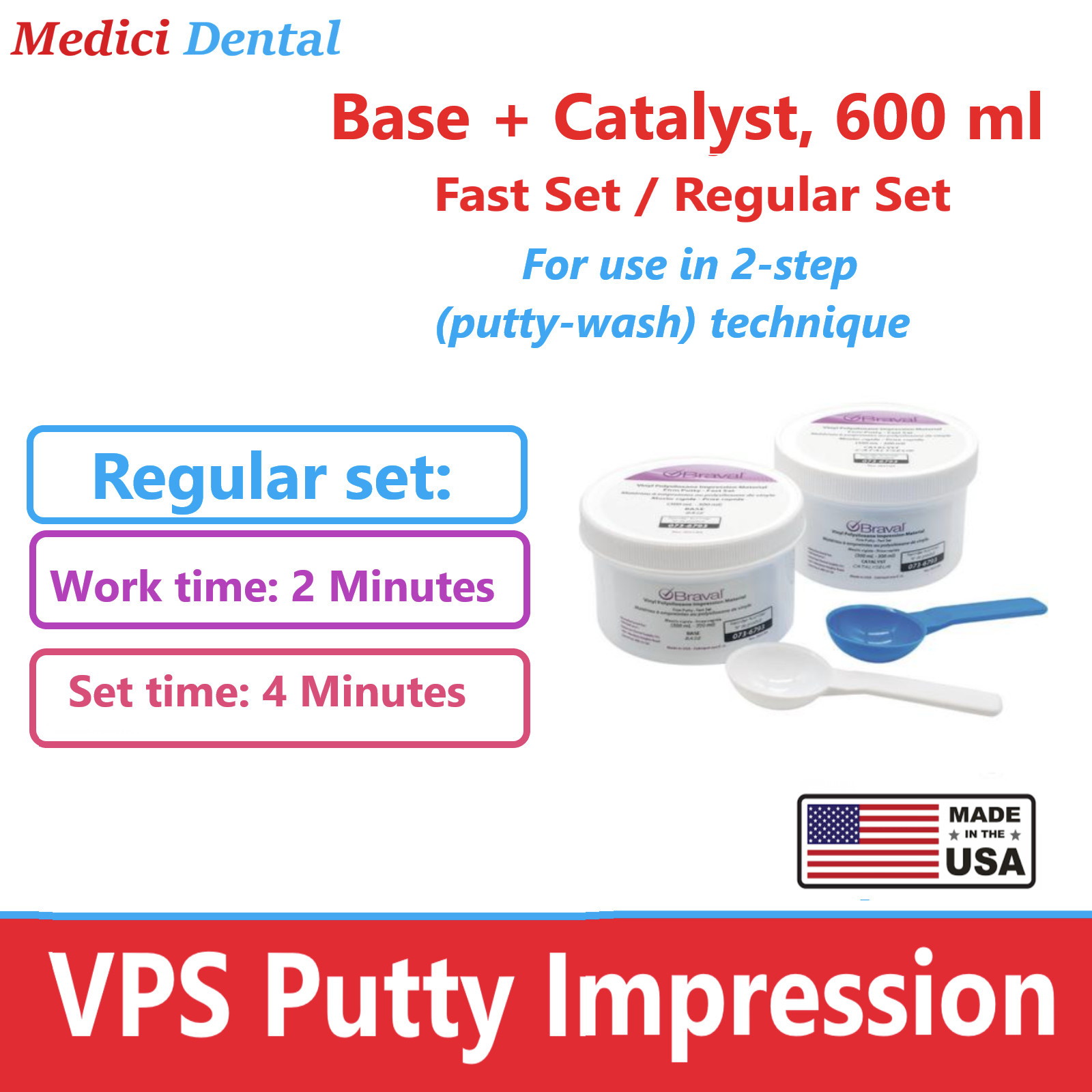 Dental VPS Putty Set VPS Impression Material Base & Catalyst 600 ml, Made in USA