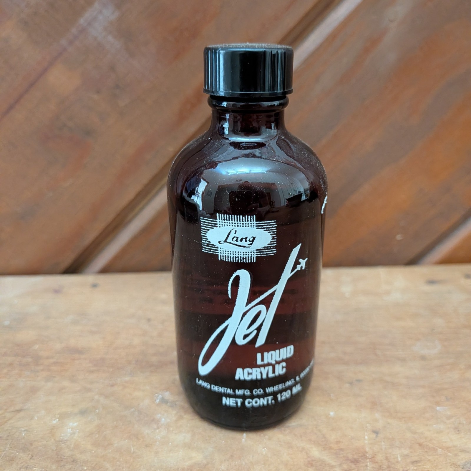 Vintage Dental Acrylic Tooth Lang Jet Denture Repair Liquid (4 oz.) Bottle