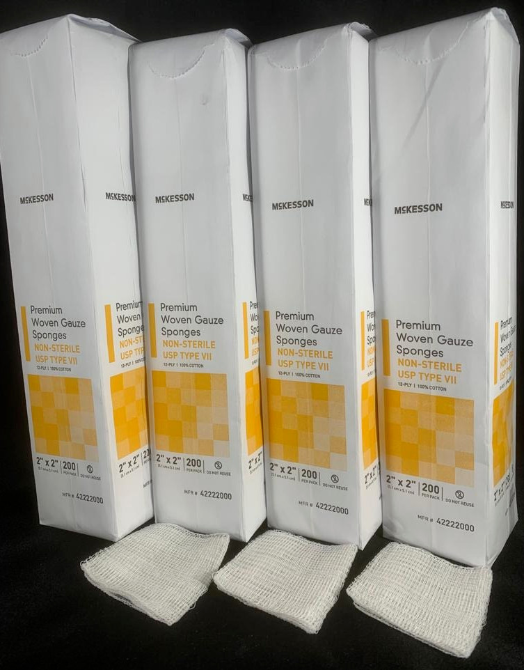 2″ x 2″ Cotton Gauze Sponges Woven 12-ply Pads Non-Sterile Bandages