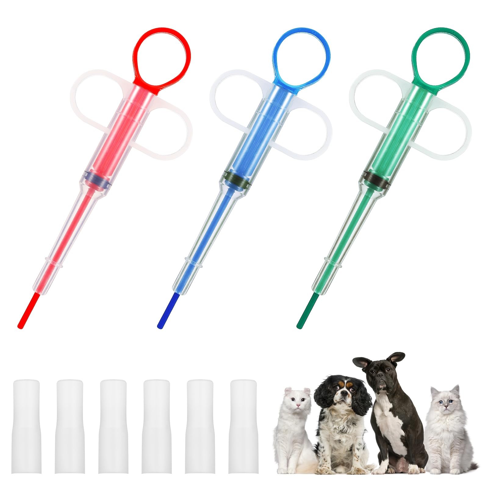 Oruola 3pcs Cat Pill Dispenser,Pet Shooter,Pills blue & red & green