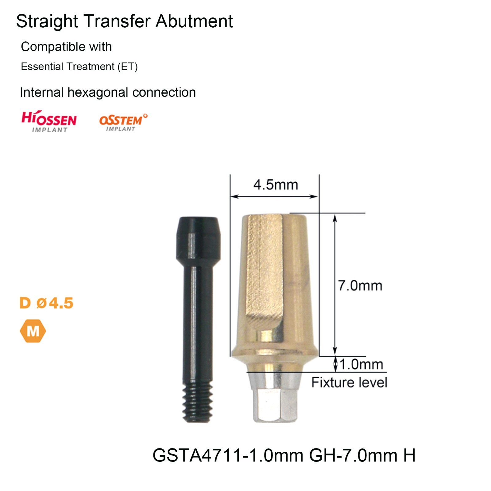 US Titanium Dental Straight abutment Mini/Regular Hex fit Hiossen ET OSSTEM TS