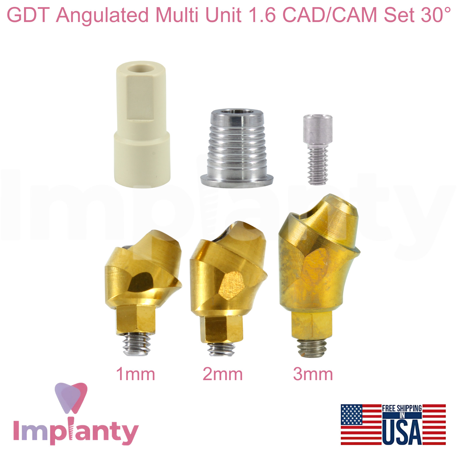 GDT Angulated Multi Unit 1.6 Dental CAD/CAM Set 30° Ø4.9mm Int Hex 2.42mm