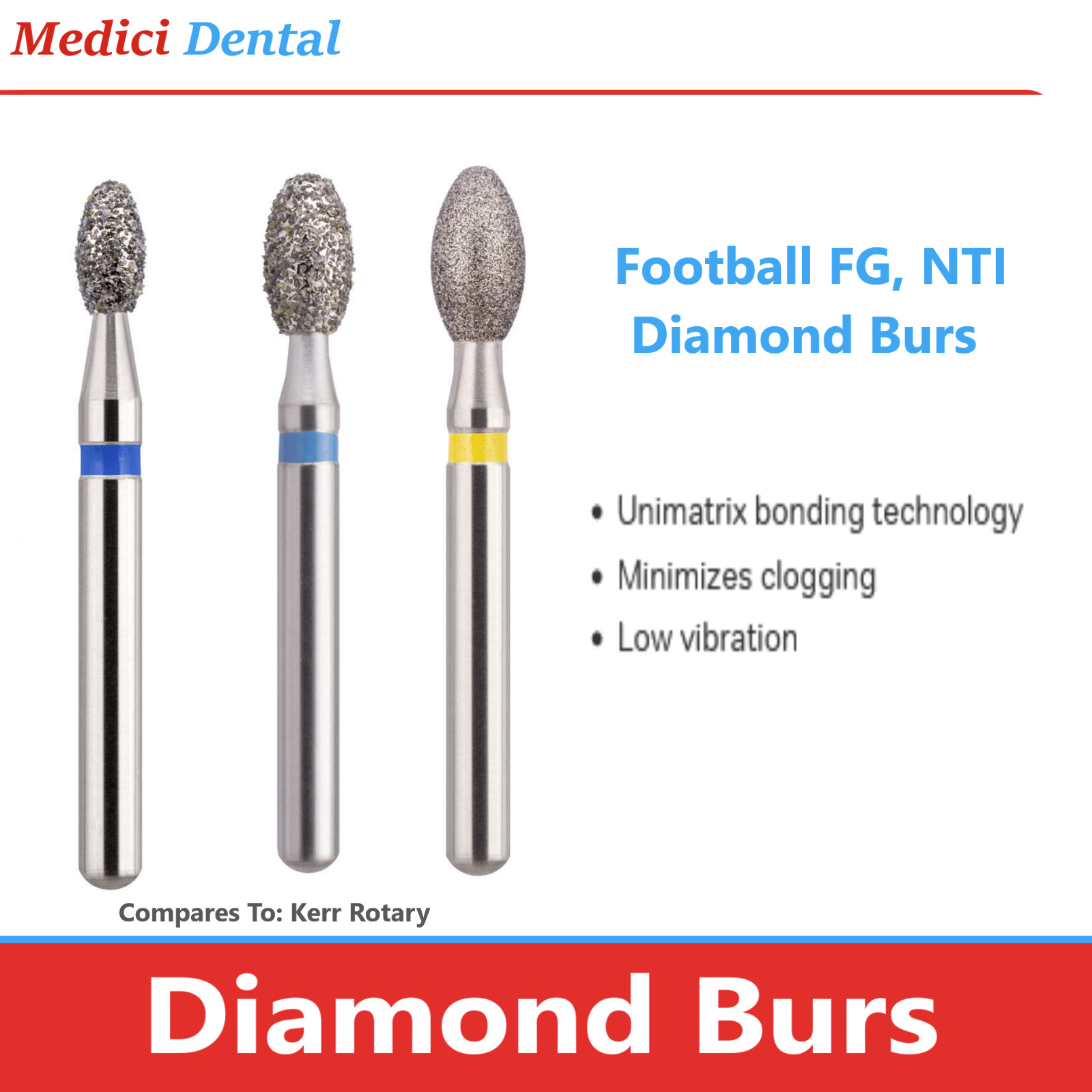 Diamond Burs Football FG Bur, NTI Diamonds 379-018F, 379-018M Coarse, Fine, 5/Pk