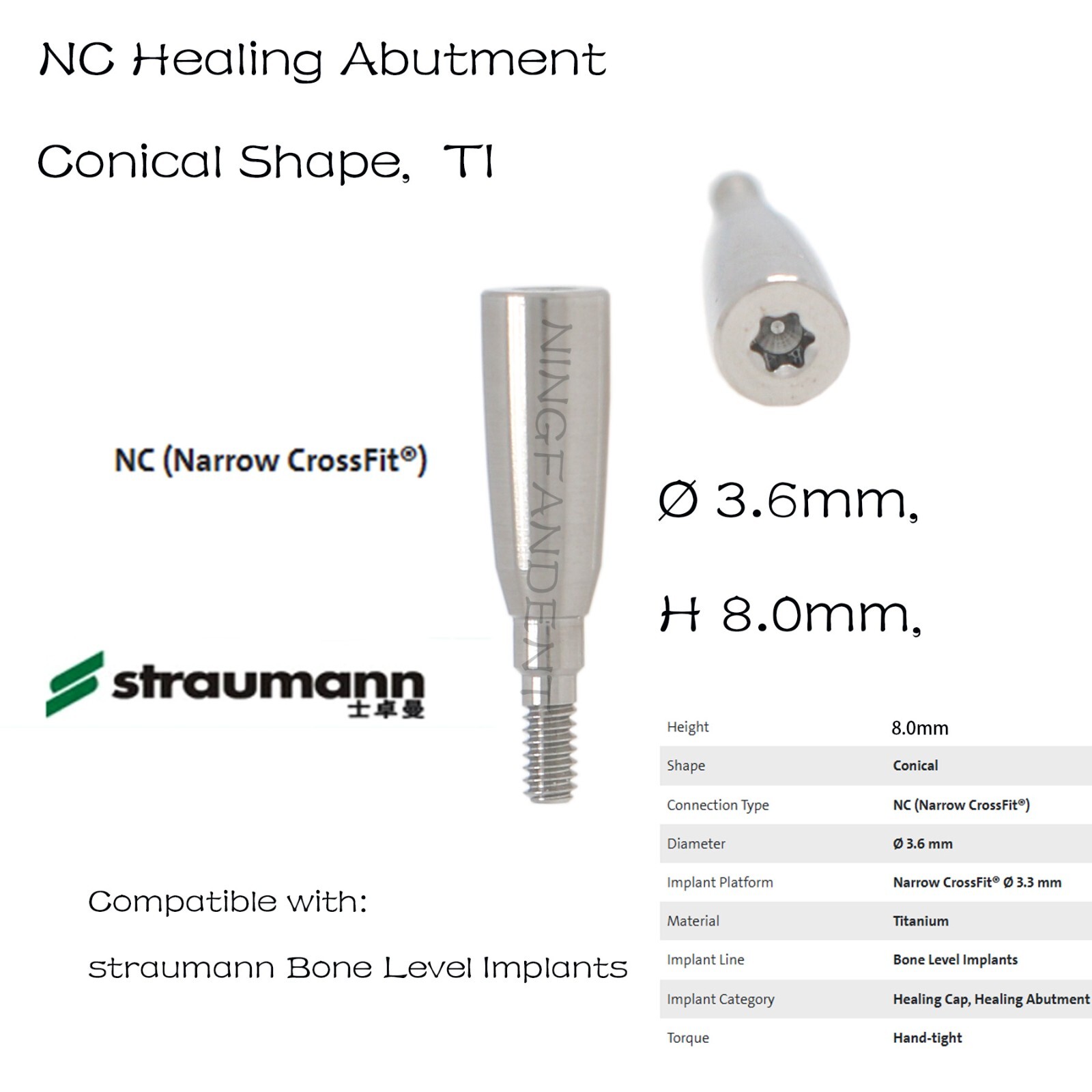 Healing Cap Abutment NC ITI Straumann BL/BLT Fits 2.0/3.5/5.0/7.0/8.0mm H Ø3.6 D