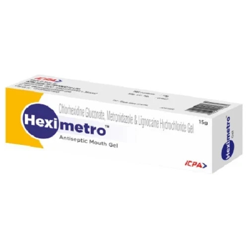 Dental HexiMetro Antiseptic Triple Action Mouth Gel 15gm Tube by ICPA