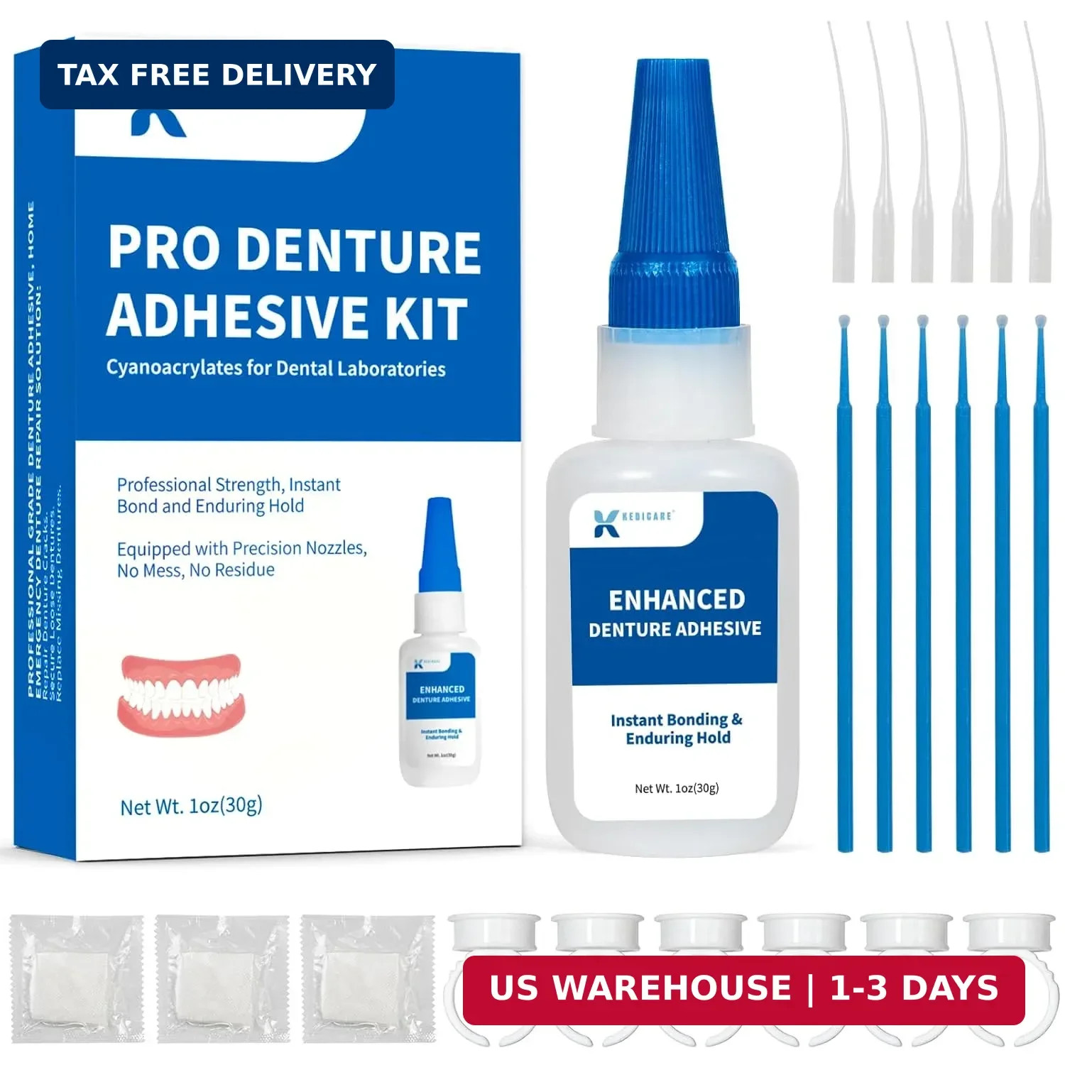 Pro Denture Adhesive Kit, 1oz Pro Instant Bonding Denture Glue, Enhanced Denture