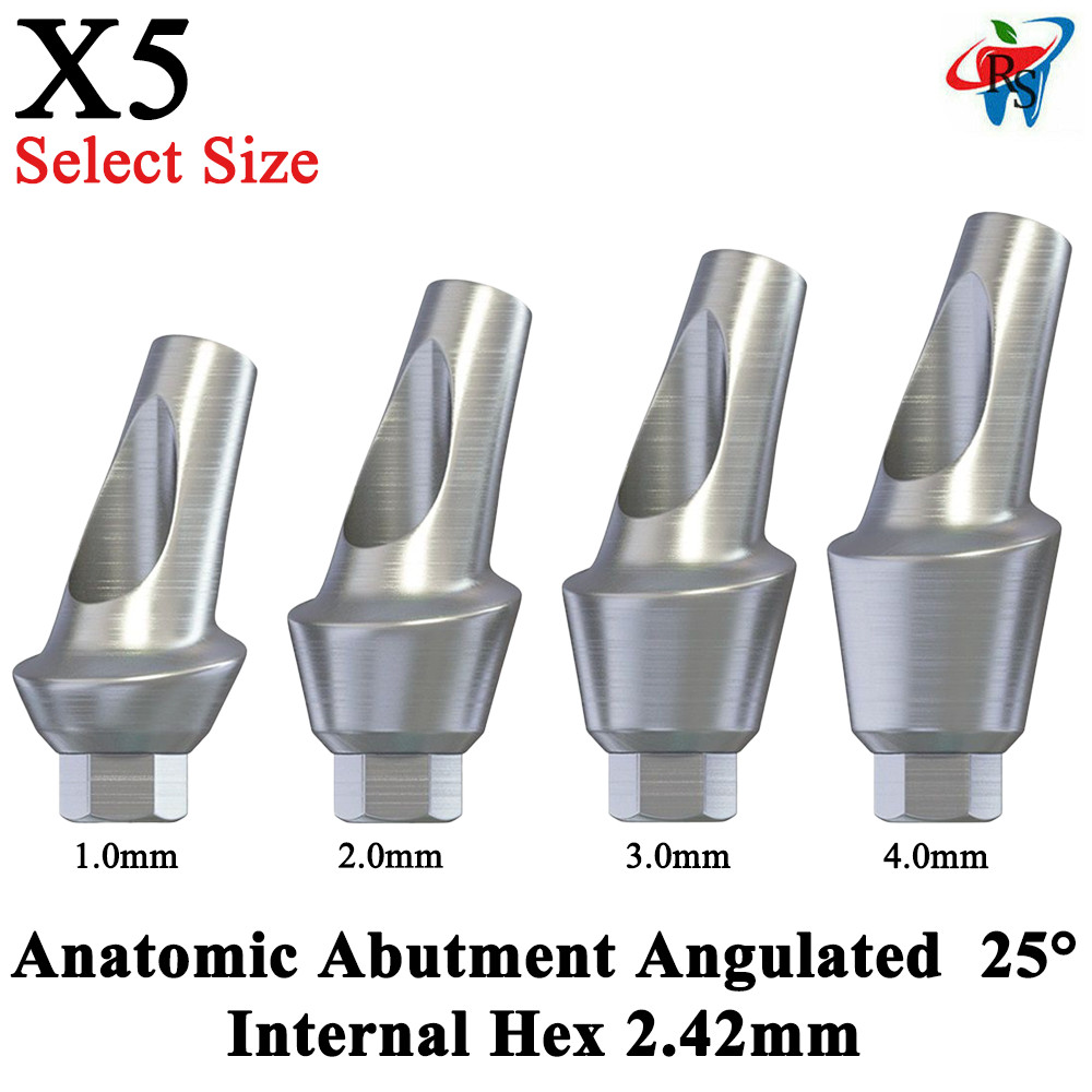 5x Dental Impl ant Anatomic Angulated 25° Abut ment Internal Hex 2.42mm Screw