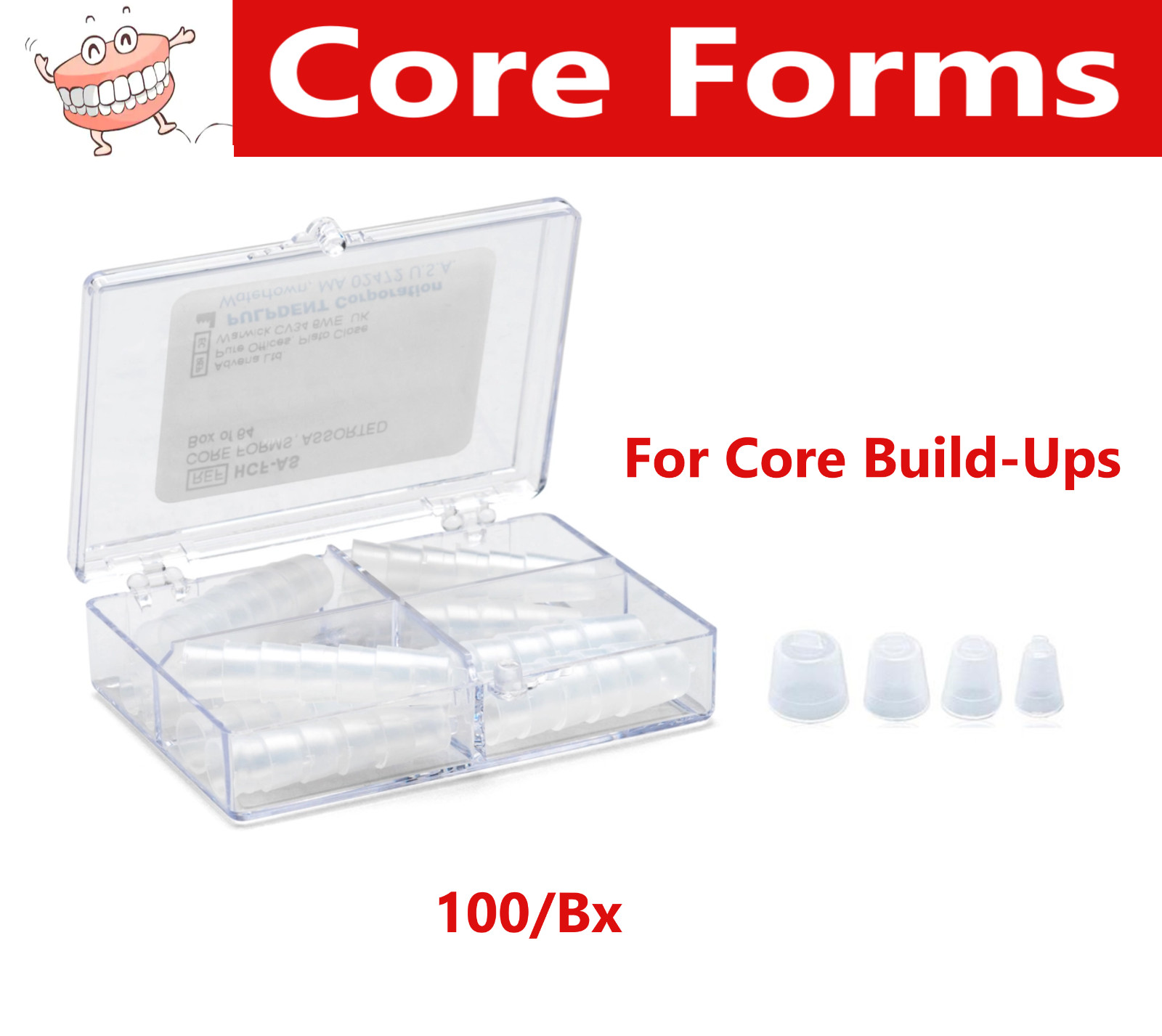 Dental Core Material Core Forms for Core Build-Ups, S, M, L, Xl, Assorted, 100Bx