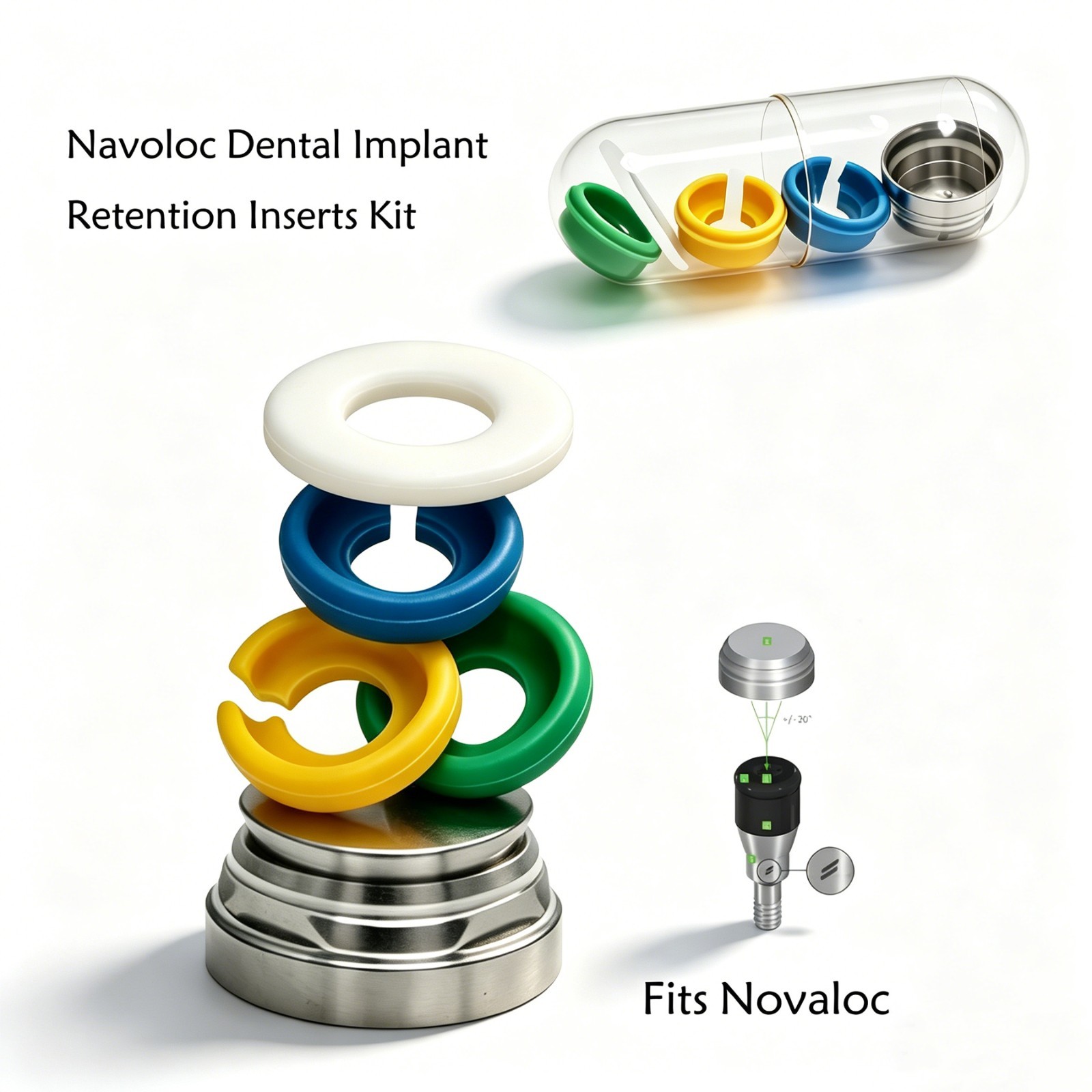 Dental Implant Retention Inserts Cap Novaloc Processing Package Peek Overdenture