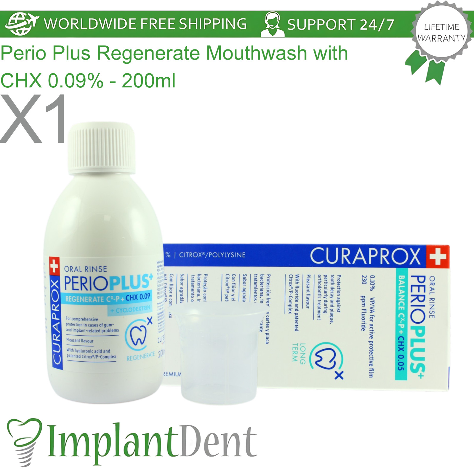 Dental Mouthwash 200ml Perio Plus Regenerate CHX 0.09% Gum Care Curaprox