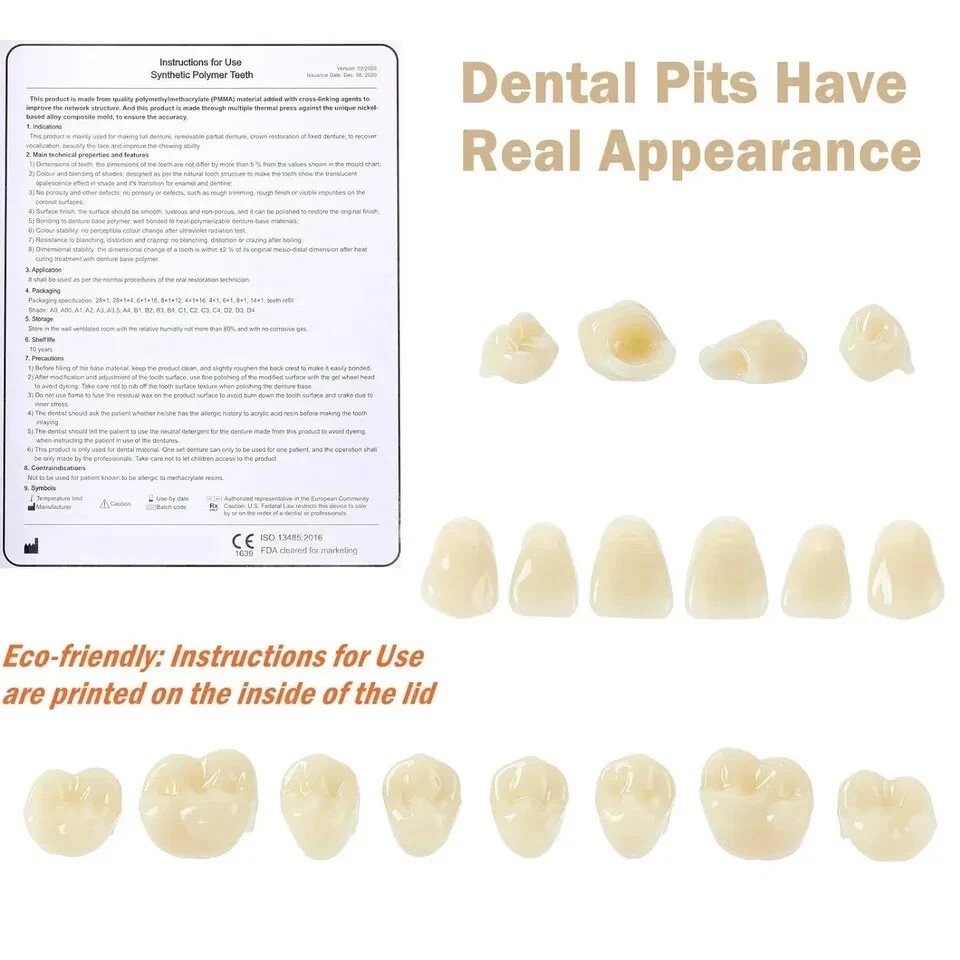 28 Pcs Dental Resin Upper&Lower Acrylic Resin Denture Teeth Full Set A1/A2/A3