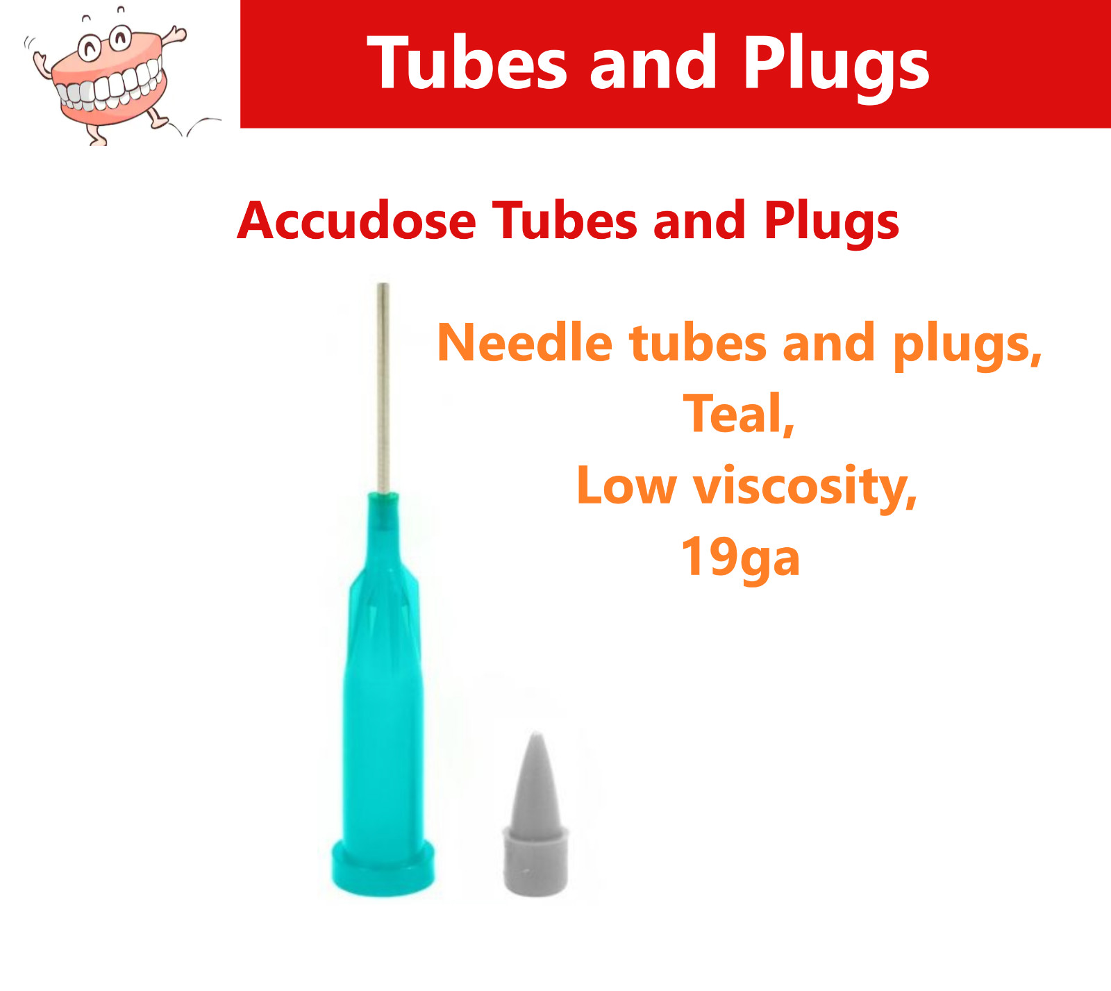 Dental Accudose Tubes and Plugs For C-R Syringe Teal, Low Viscosity, 19Ga 290032