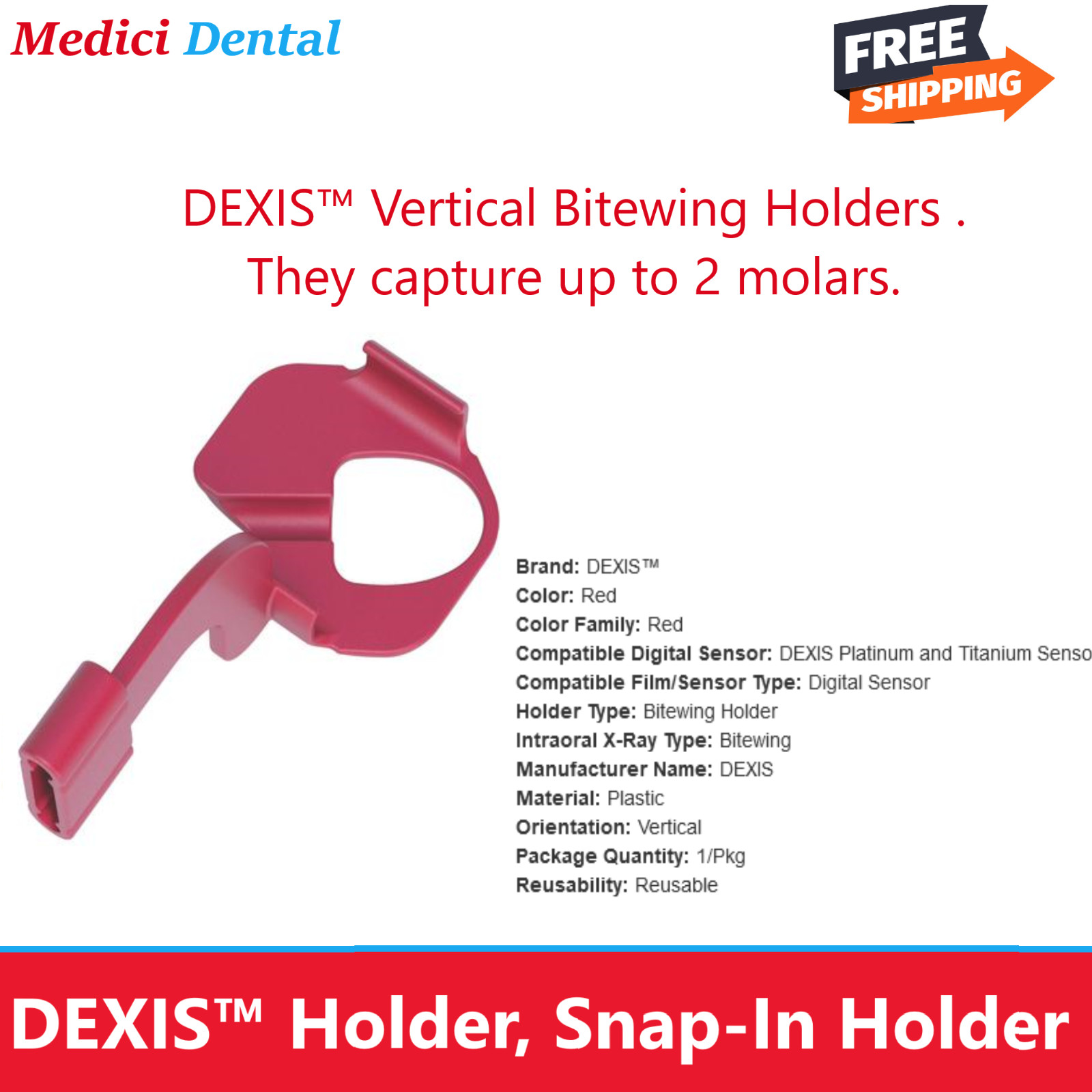 Dental X-Ray Snap-In DEXIS Platinum and Titanium Sensors Digital Sensor, 1/Pk