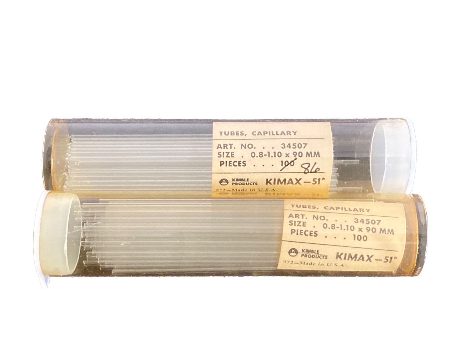 (186) KIMBLE 90mm Melting Point Capillary Tubes Sealed At One End 34507-99