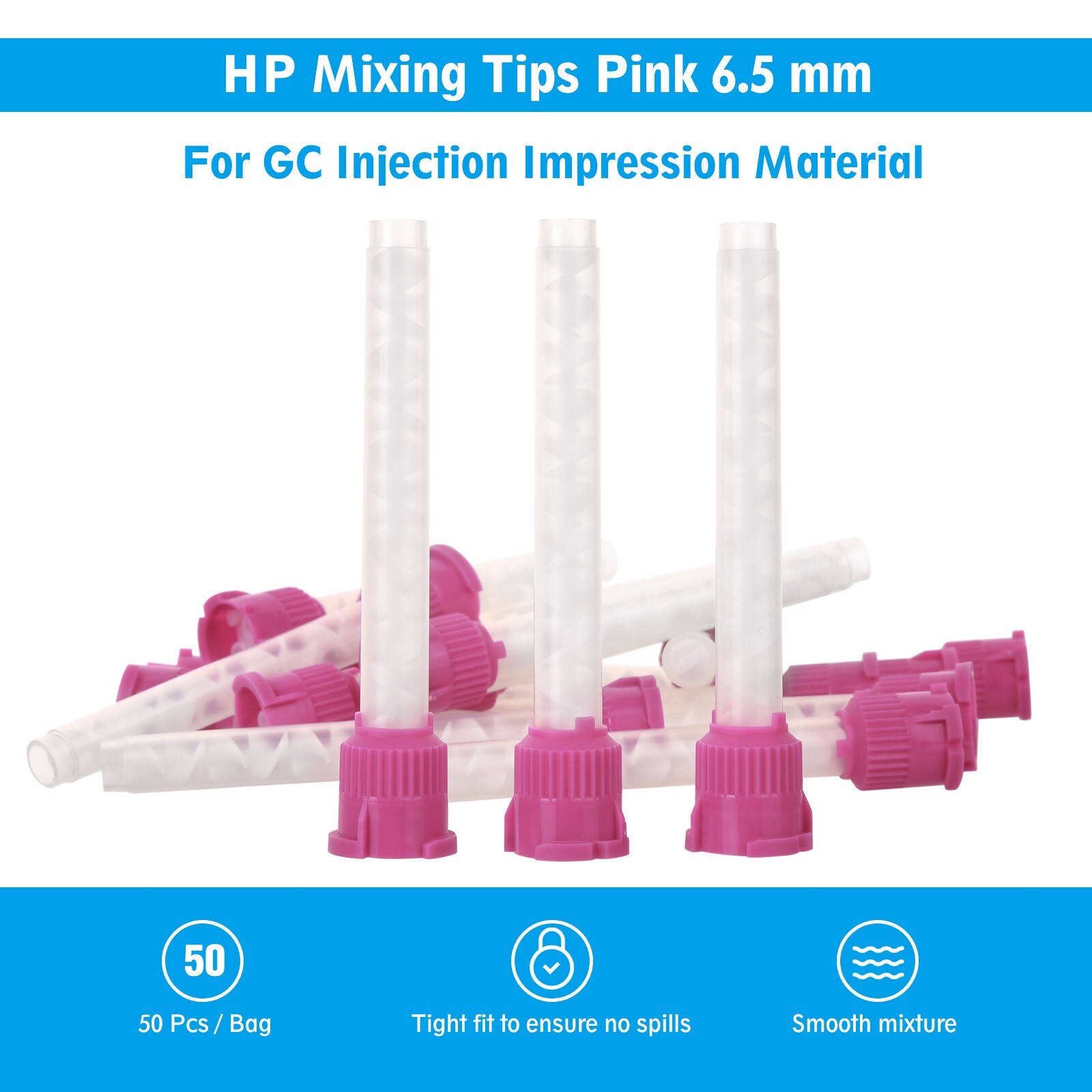 100(2 Bags) OneMed Dental Mixing Tips Impression HP Tips Pink 5.0mm(1:1)