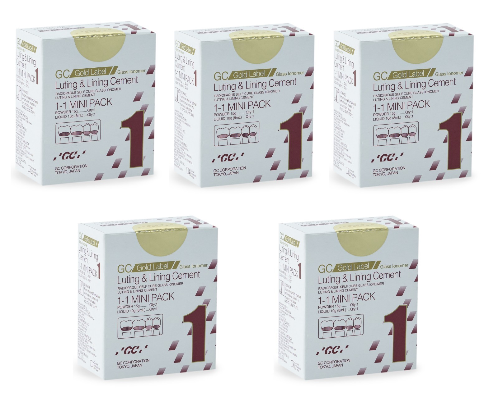 5 pieces of GC 1 Gold Label Mini 15g 10g Luquid Self Cure Glass Ionomer Luting