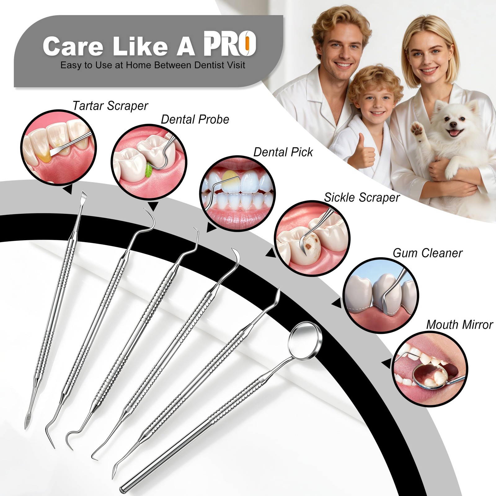 CATACC PRO Dental Tools, 1 Count (Pack of 6), Tools With Case – Black