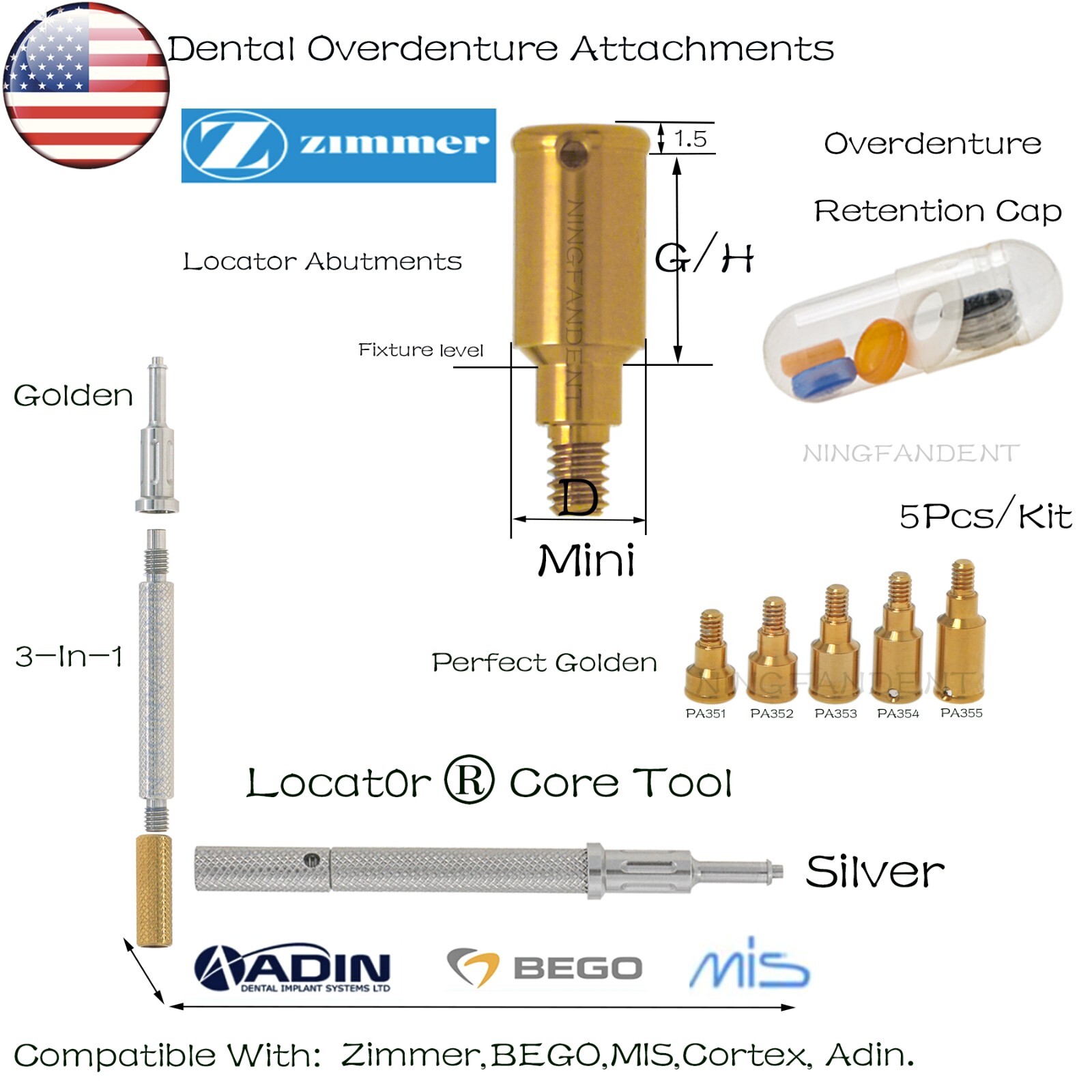 US Locator Tapered Abutment 1-5.0mm height for Zimmer TSV3.5 Mis Adin Implants