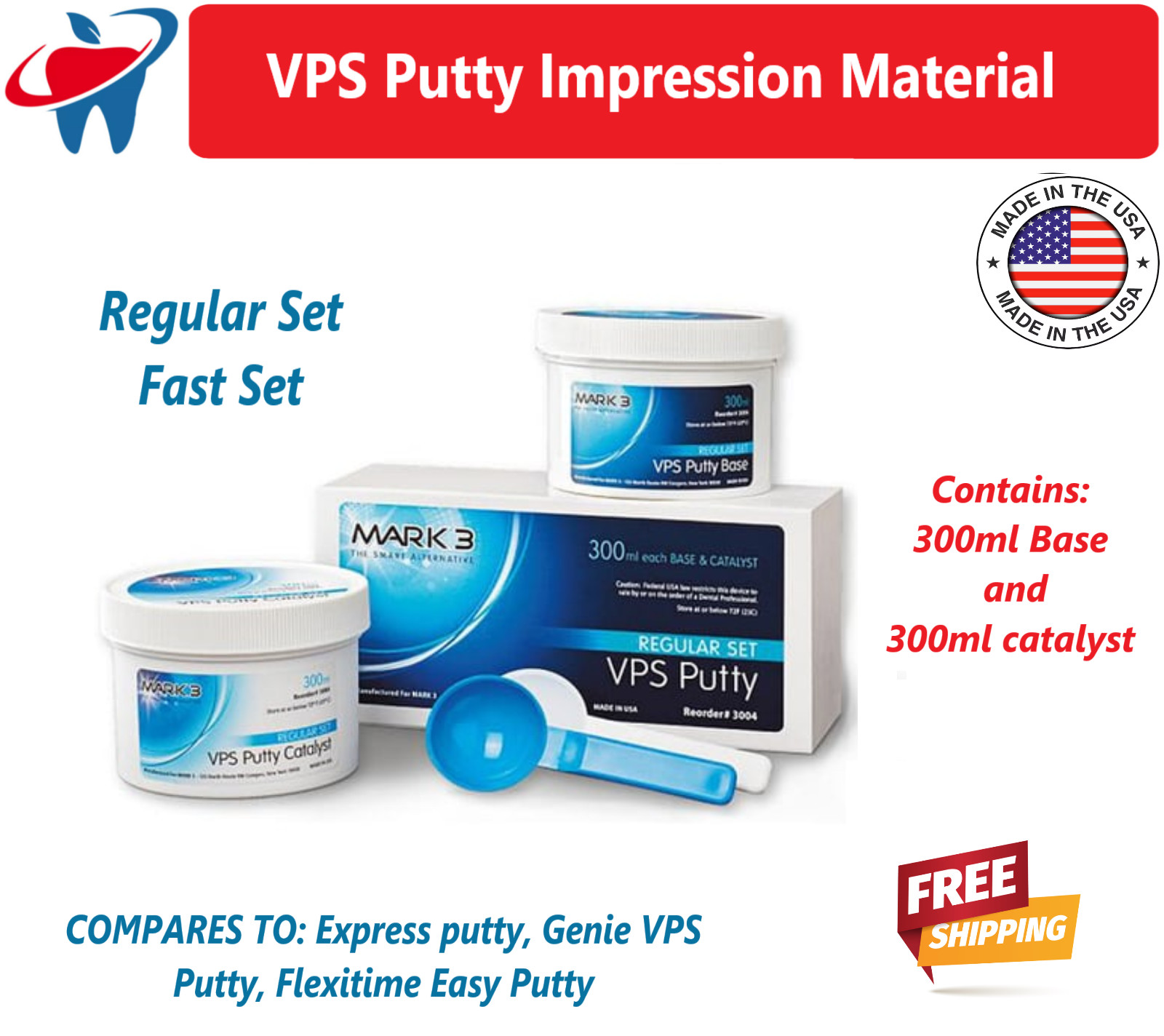 Dental VPS Putty Set VPS Impression Material Base or Catalyst 600 ml, Made in US