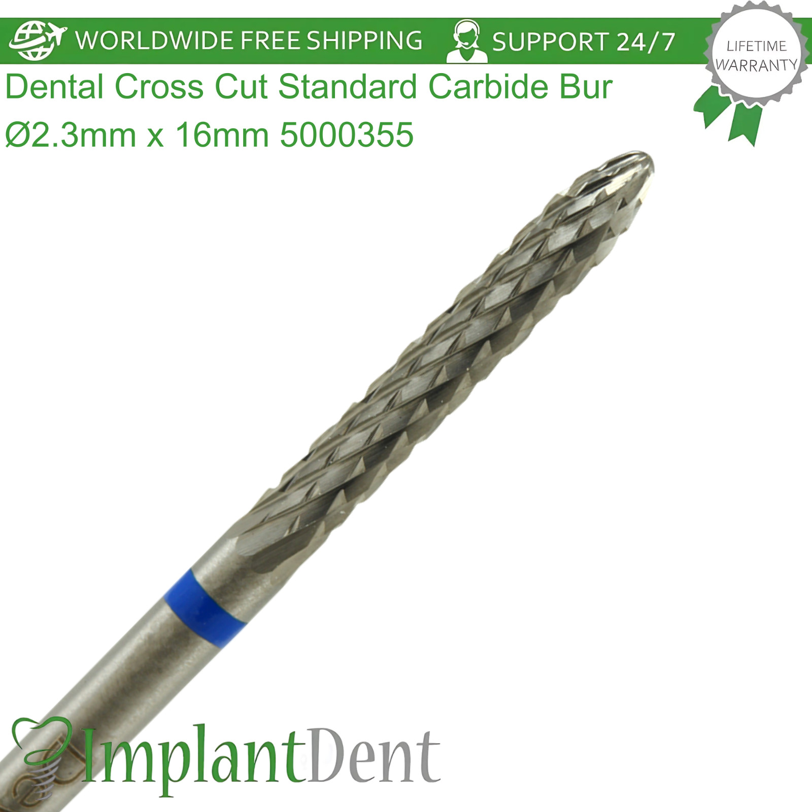 Dental Cross Cut Standard Grit Carbide Ø2.3mm x 16mm Bur 5000355 Dentistry Tool