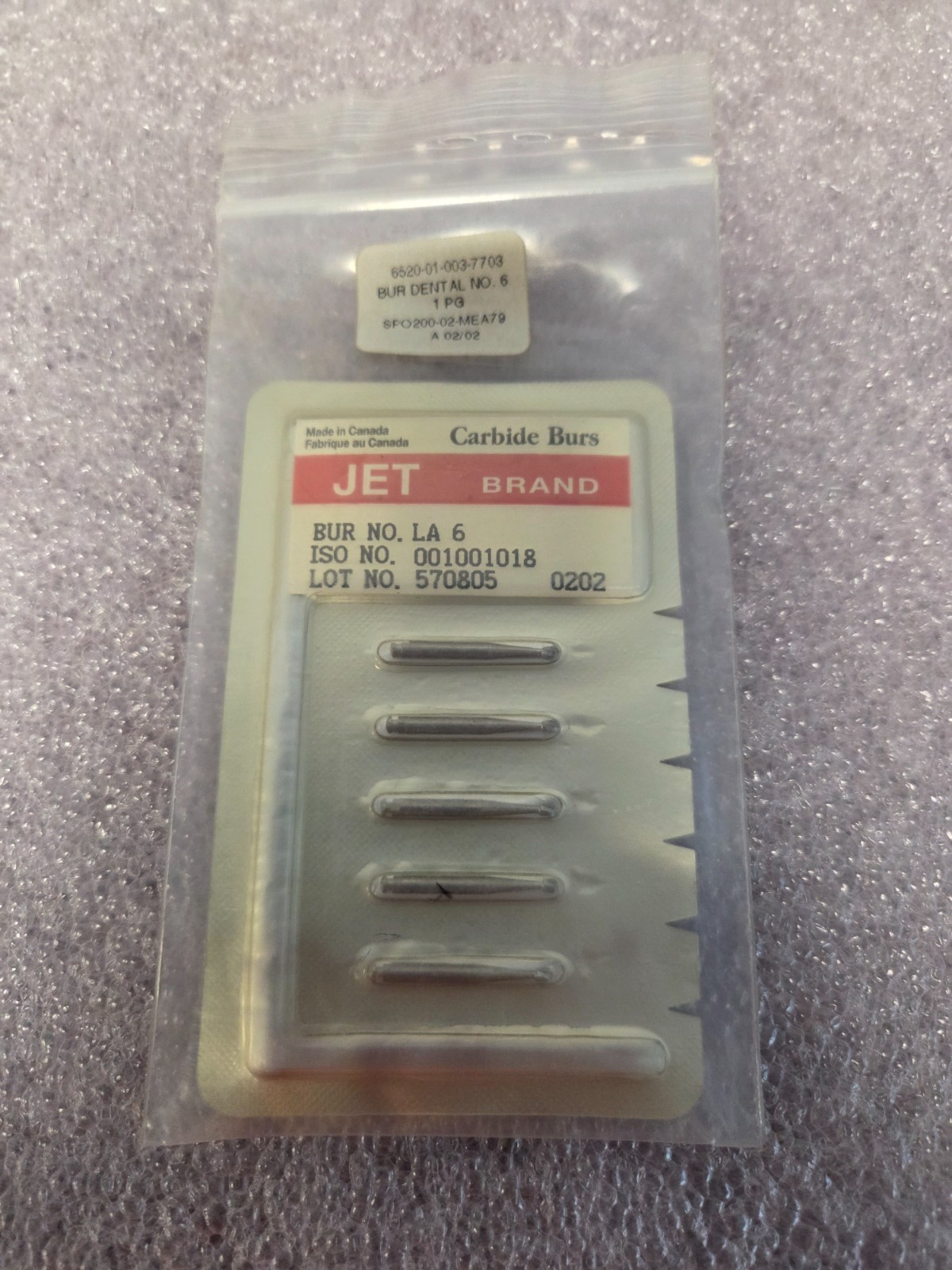 *LOT OF 5* – PN# LA-6, 001001018 – JET BRANDS – BUR, DENTAL NSN 6520-01-003-7703