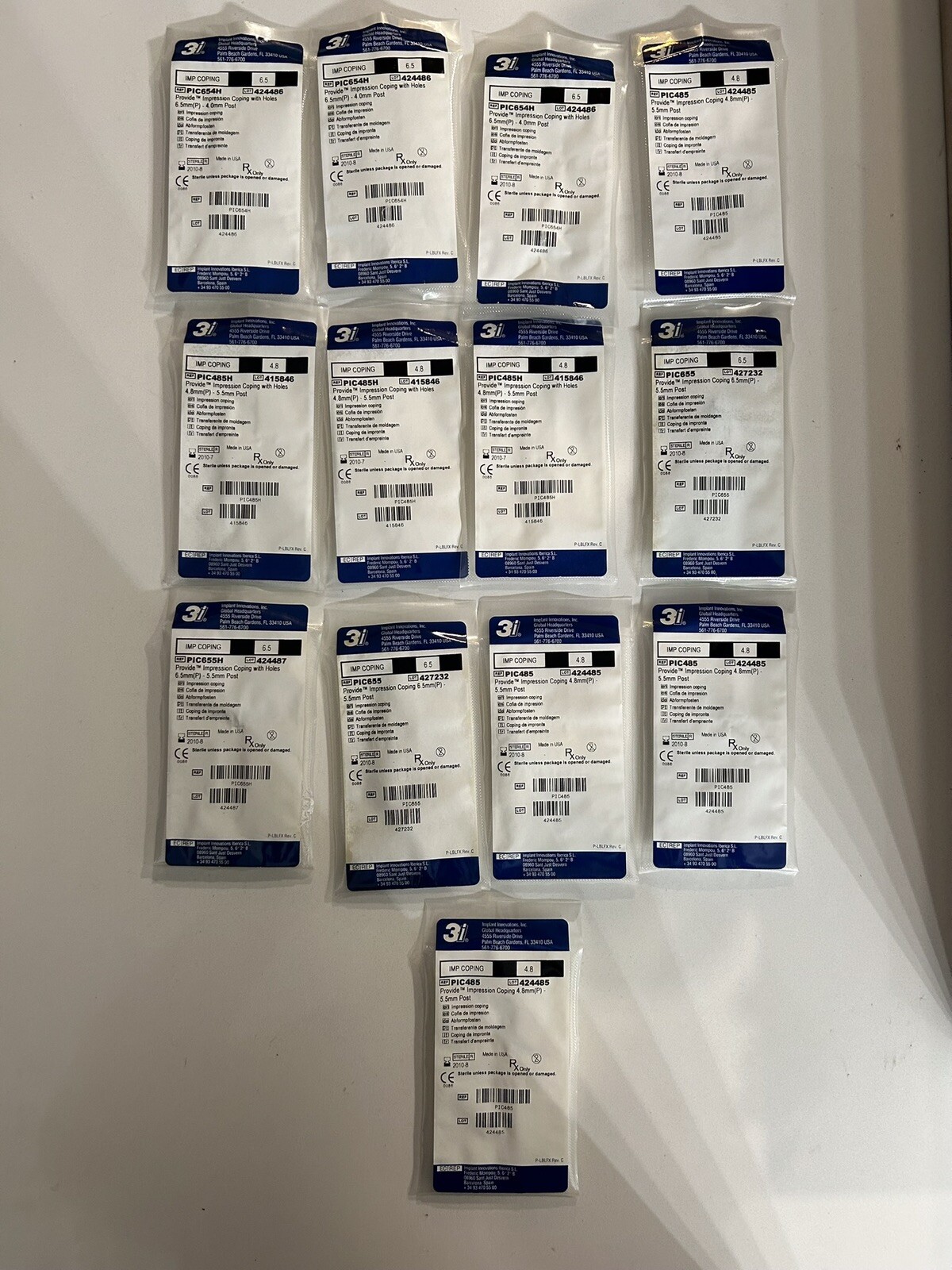 3I Dental Impression Copings, 4.8mm and 6.5 mm, Variety, QTY 13-Expired