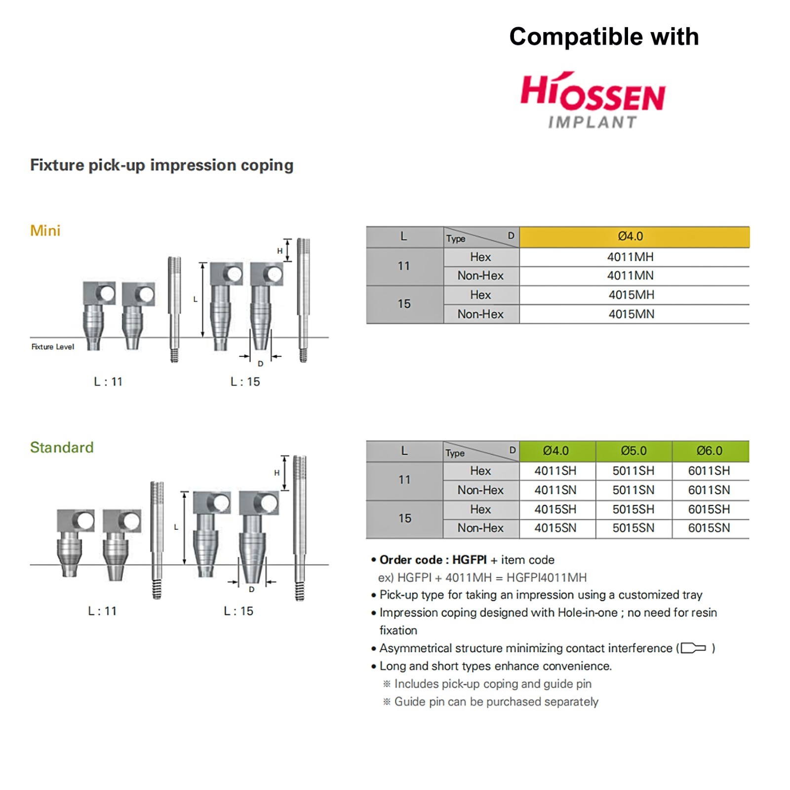 US Dental Transfer Coping Compatible Hiossen ET Hex Open Tray Impression Post
