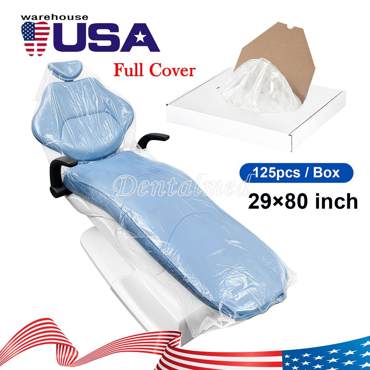 Dental Disposable Full Chair Sleeves Protective Cover Clear Plastic 29″x80″125Pc