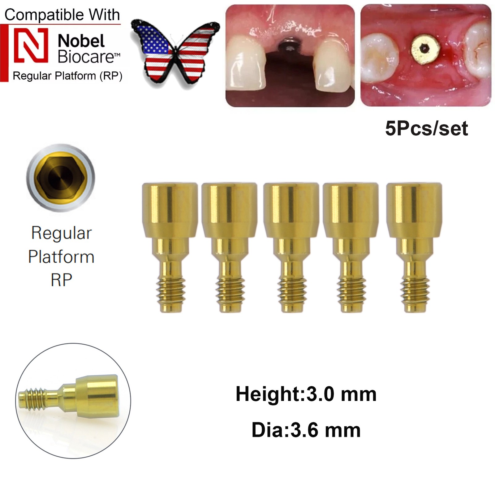 US Nobel Biocare Implant Healing Abutment Cap Titanium NP RP CC Temporary Dental