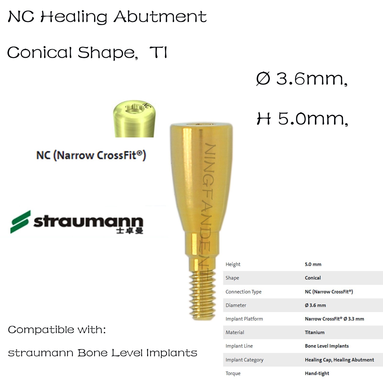 Healing Cap Abutment NC ITI Straumann BL/BLT Fits 2.0/3.5/5.0/7.0/8.0mm H Ø3.6 D