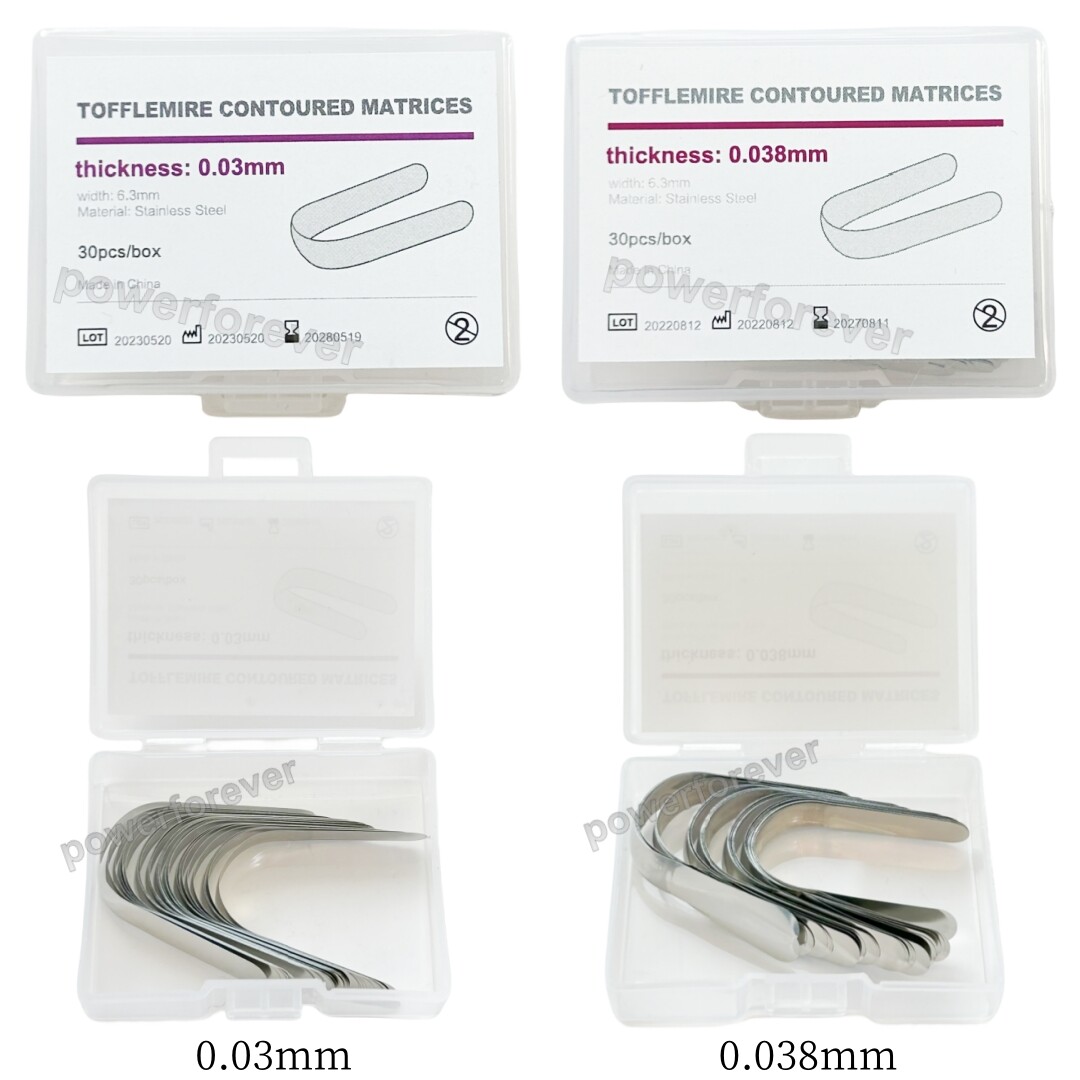 0.03mm/0.038mm Dental Tofflemire Contoured Matrices Stainless Steel Matrix Bands