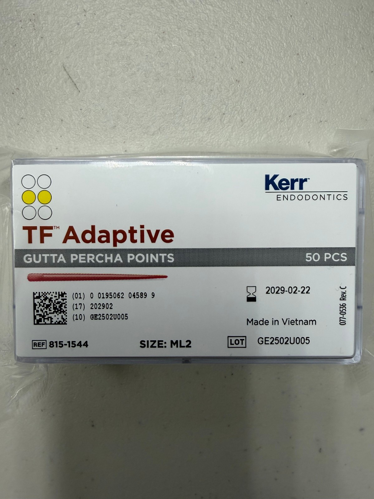 Kerr Dental 815-1544 SybronEndo TF Adaptive Gutta Percha Points ML2 Yellow 50/Pk
