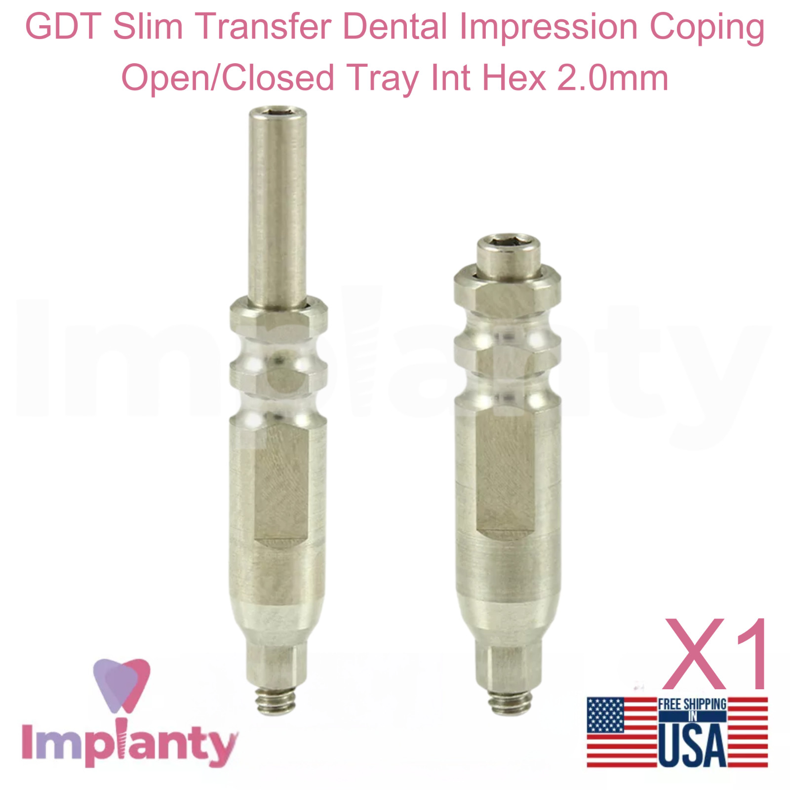 GDT Slim Transfer Dental Impression Coping Open/Closed Tray Int Hex 2.0mm