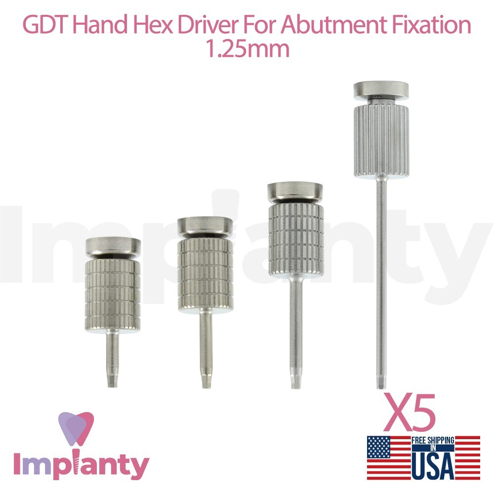 5x GDT Hand Hex Driver For Prosthetic Fixation 1.25mm Insertion Dental Tool
