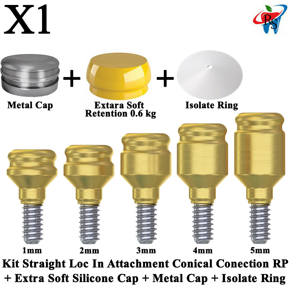1x Kit Straight Loc In Attachment Conical RP Extra Soft Silicone Metal Cap Ring