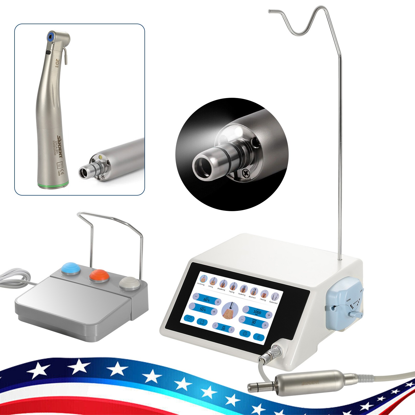 Dental Implant Motor System Surgical Brushless Motor 20:1 Contra Angle AC100-240