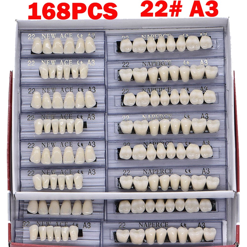 168Pcs Dental Acrylic Resin Denture 22# A3 Full Set Teeth Upper Lower Shade USA