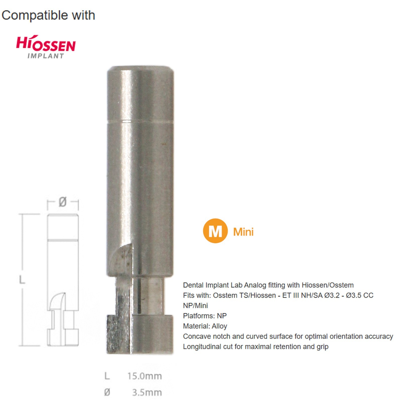 Dental Lab Analog U-Line Fixture Implant Replica Fits Hiossen OSS Mini/Regular