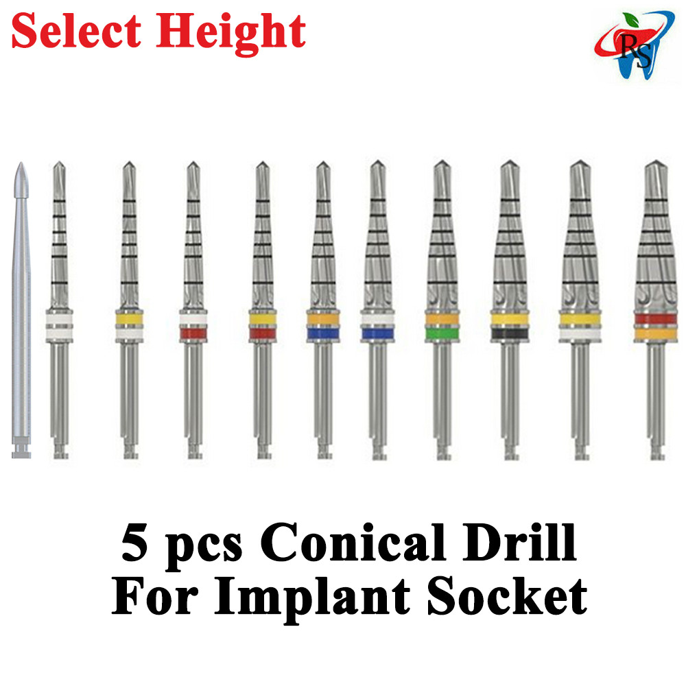 5pcs Dental Conical Drill For Impl ant Socked Sur gical Tools Burs