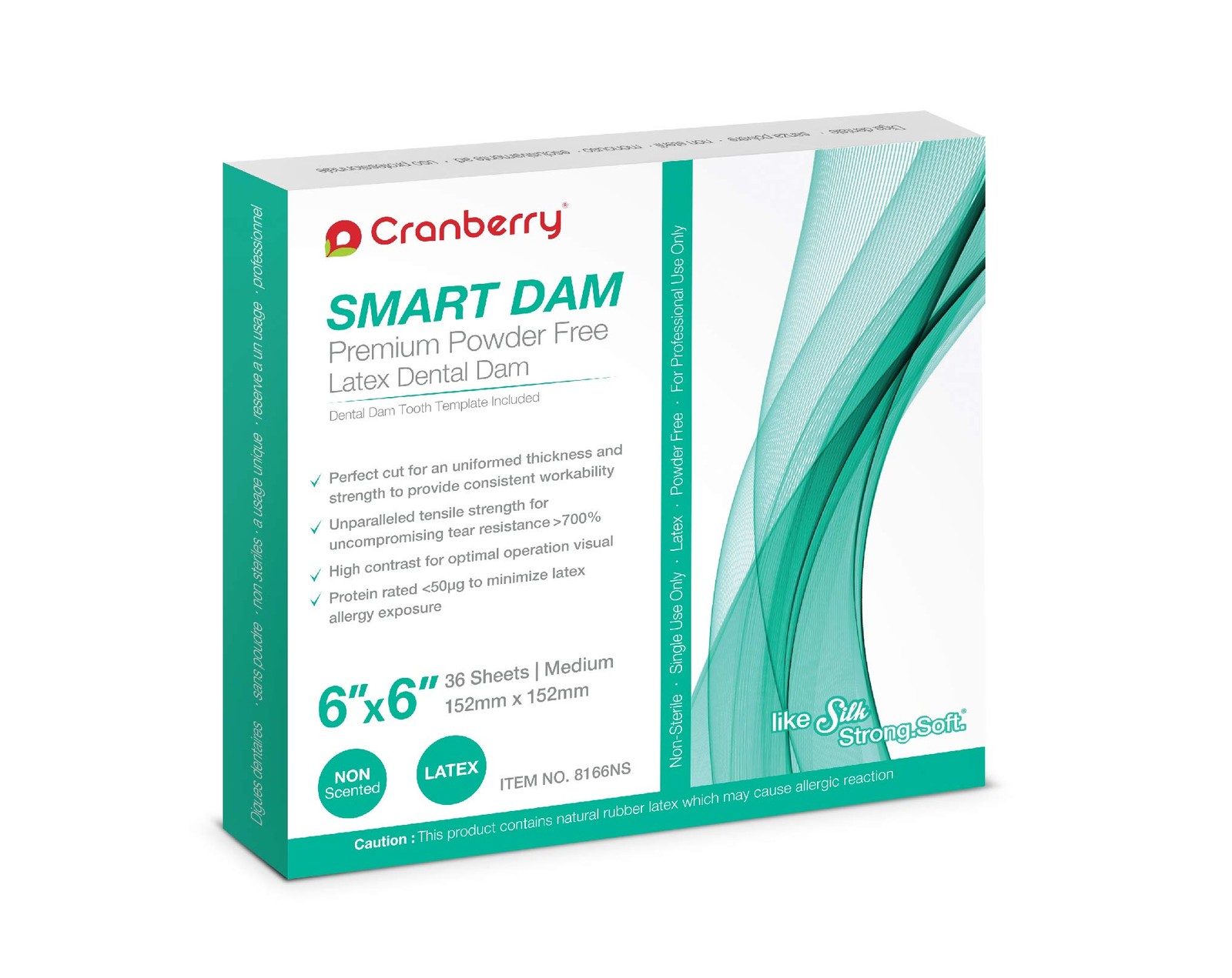 Cranberry USA CR8166NS Smart Dam, Latex Powder-Free, Unscented, 6×6, Blue