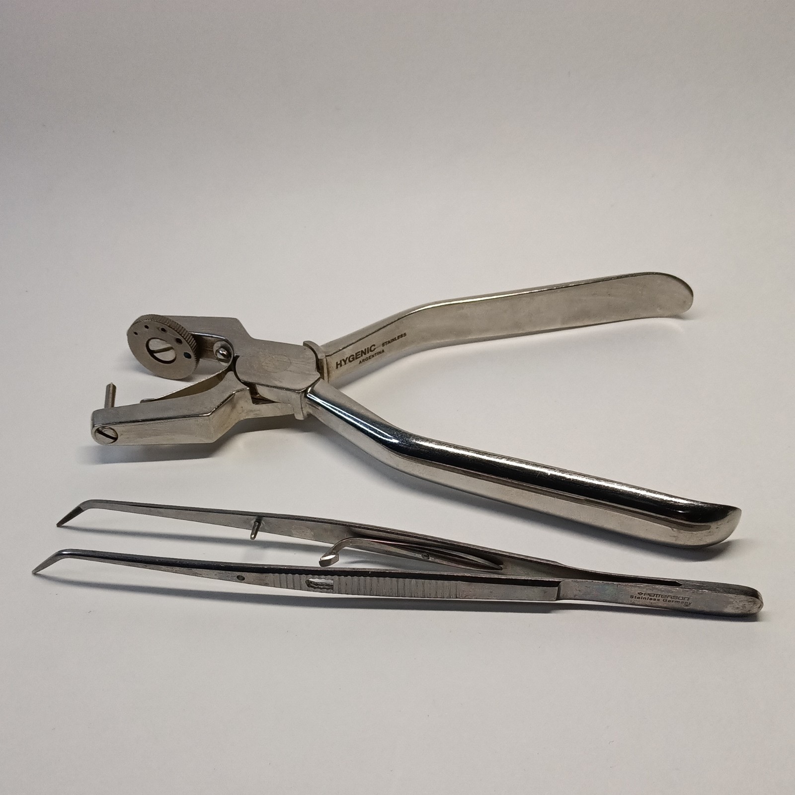 Hygenic Dental Stainless Rubber Dam Punch and Patterson Dental Tweezer – Used