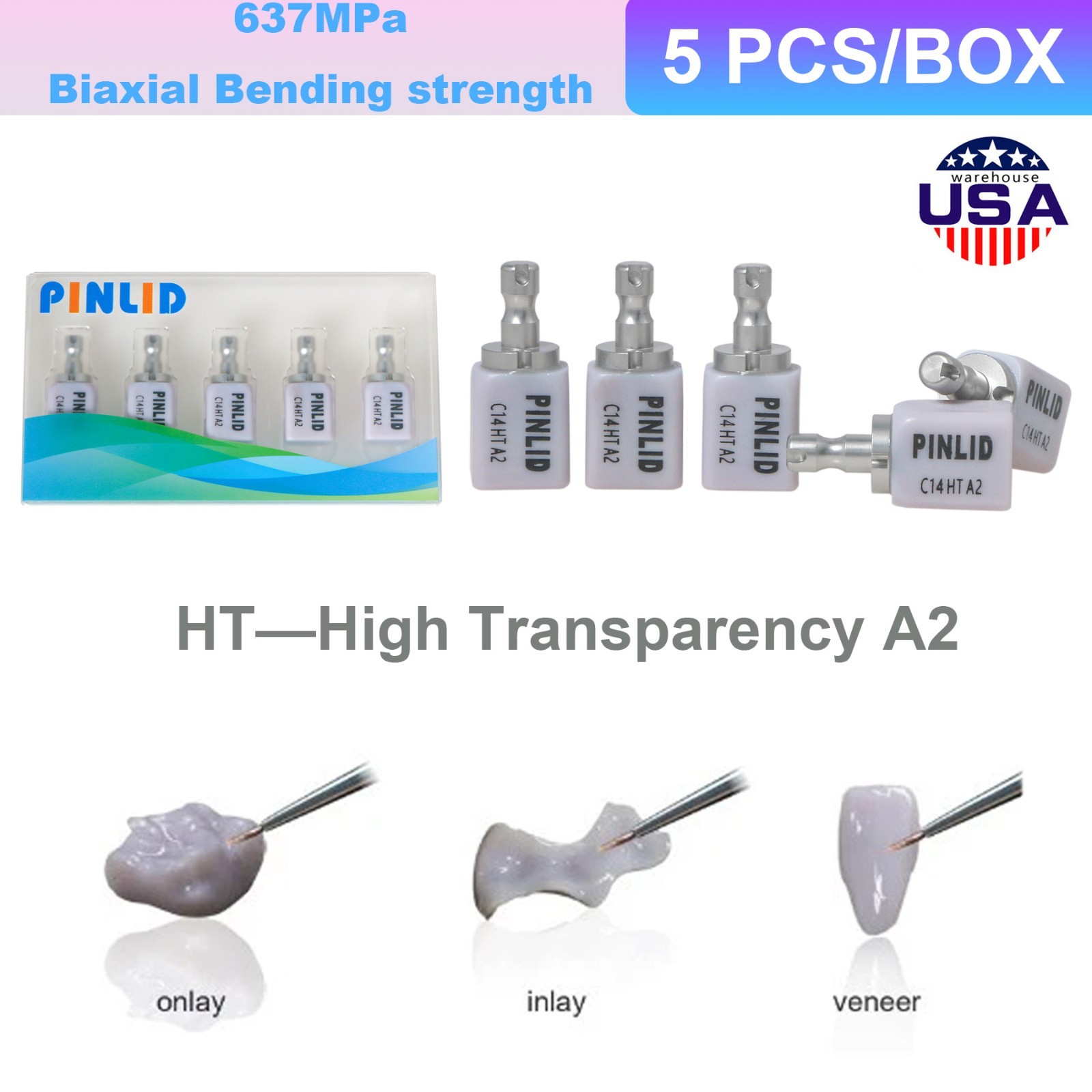 C14 Glass Ceramic Blocks HT A2 Lithium Disilicate CAD/CAM Cerec Blocks 5Pcs/Box