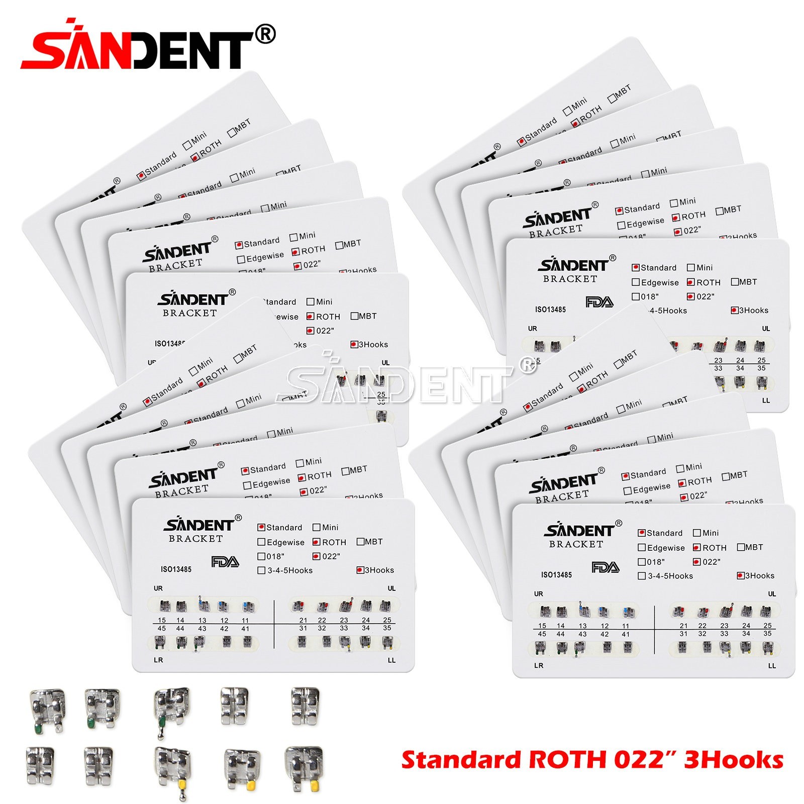 Dental Metal Brackets bracket braces Standard MBT/Roth 022/018 Hooks 3/345 USA