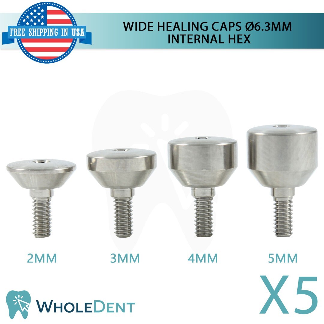 5x Extra Wide Healing Cap Ø6.3mm Int hex 2.42mm Dental