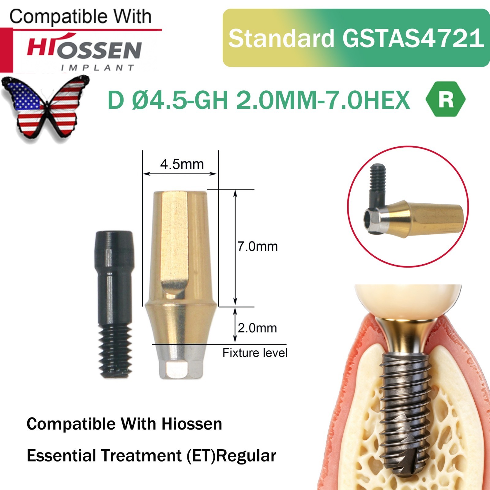 Dental Titanium Straight Abutment Fit Osstem Hiossen ET Regular Cement Retained