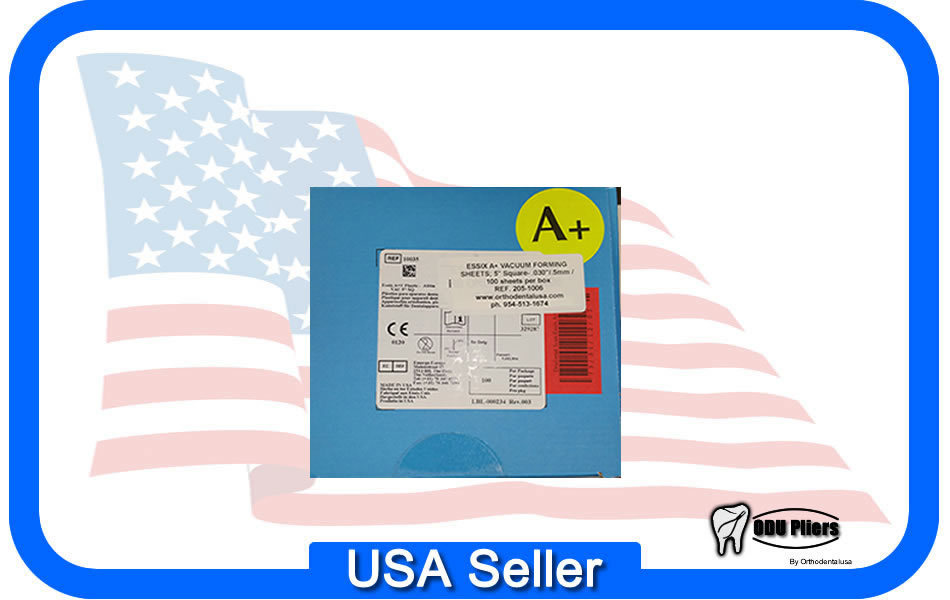 ESSIX A+ VACUUM FORMING SHEETS 5″ SQUARE .030″/.5mm BOX X 100 UND /ODUSA CORP